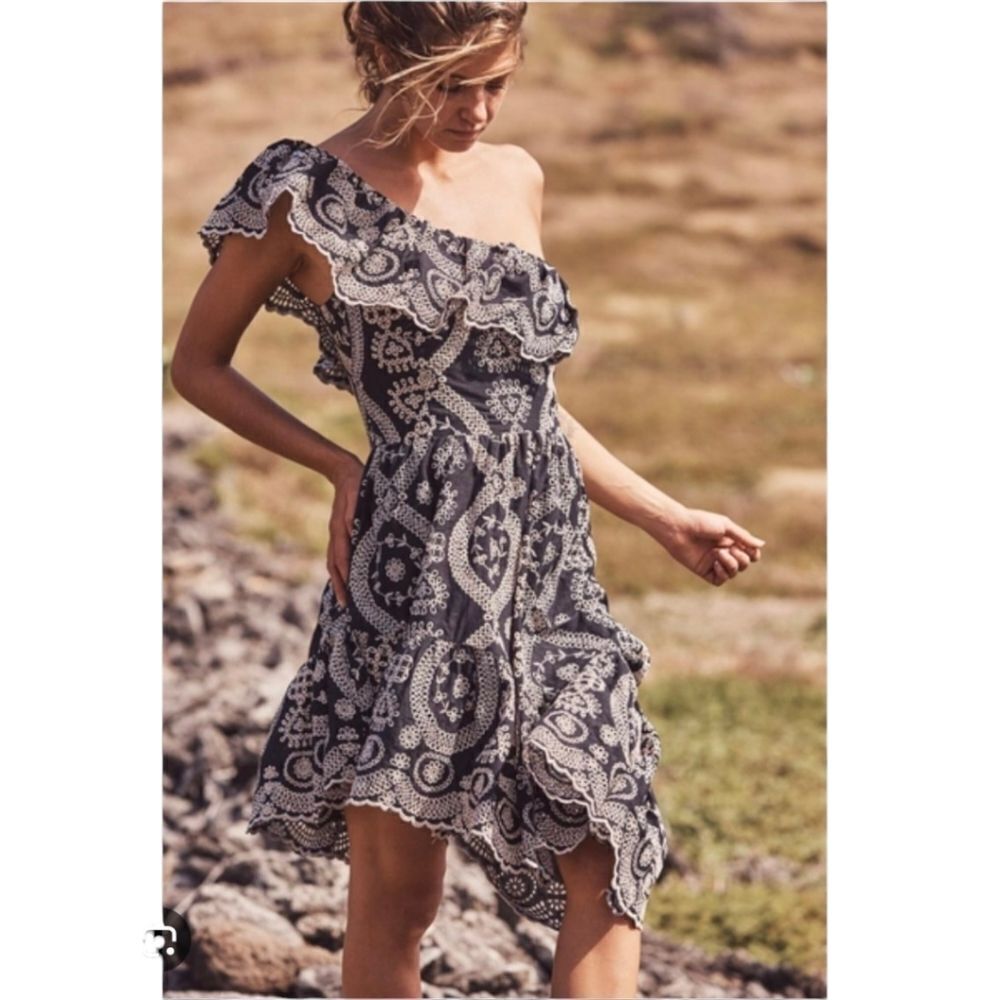 LoveShackFancy Pamela Dress NWT Sz L – Black Off Shoulder Party Dress | Eyelet